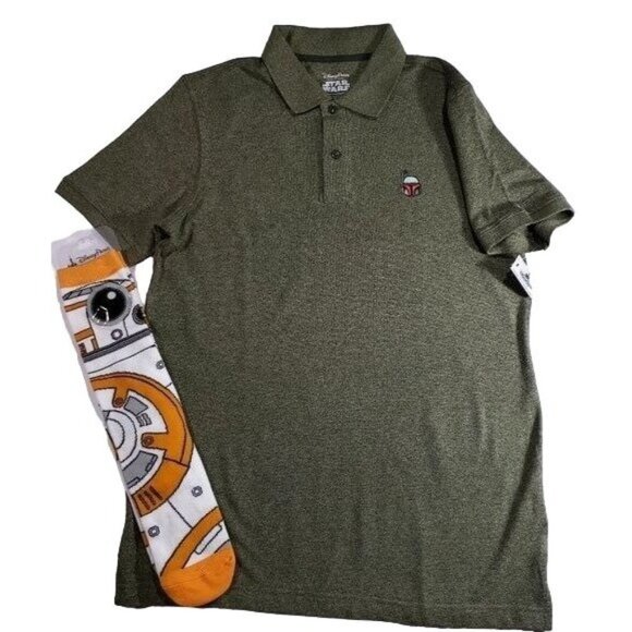 Disney Parks Polo Boba Fett Shirt Star Wars Mandalorian Knit Mens Top - Picture 1 of 10